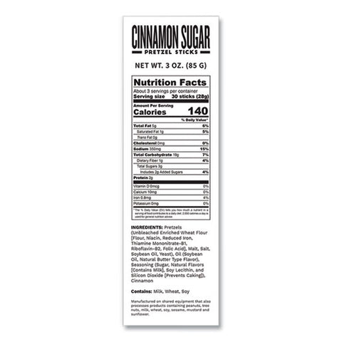 Cinnamon Sugar Pretzel Sticks, 3 Oz Bag, 15/carton