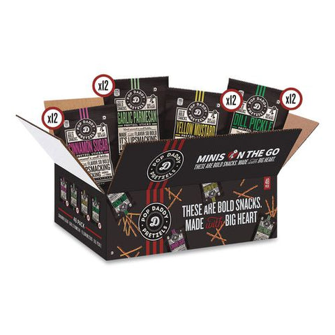 Pretzel Sticks Variety Pack, 12 Each: Cinnamon Sugar; Dill Pickle; Garlic Parmesan; Yellow Mustard, 1.5 Oz Bag, 48/carton