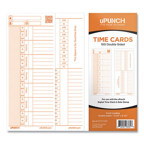 Time Card For Pk1100 Time Clock, Two Sides, 3.38 X 8.25, 100/pack