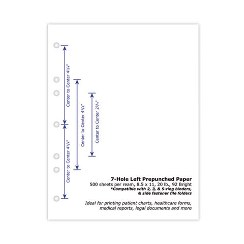 Perforated And Punched Paper, 7-hole Punched, 20 Lb Bond Weight, 8.5 X 11, White, 500/ream