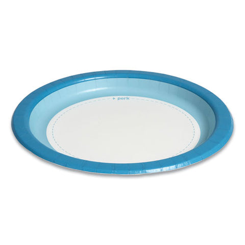 Heavy-weight Paper Plates, 10" Dia, White/blue, 125 Pack