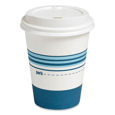 Paper Hot Cup And Plastic Dome Lid Combo, 12 Oz, White/blue, 50/pack