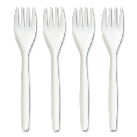 Mediumweight Plastic Cutlery, Fork, White, 300/pack