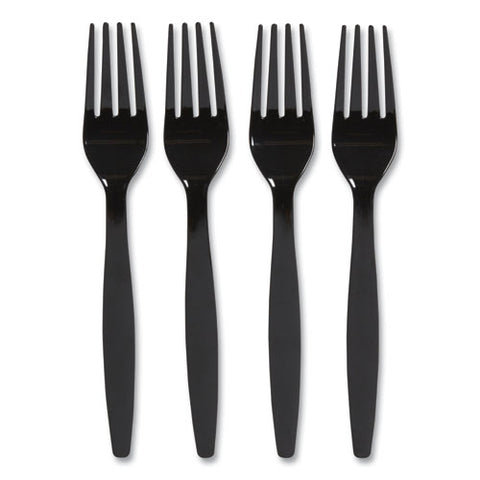 Heavyweight Plastic Cutlery, Fork, Black, 100/pack