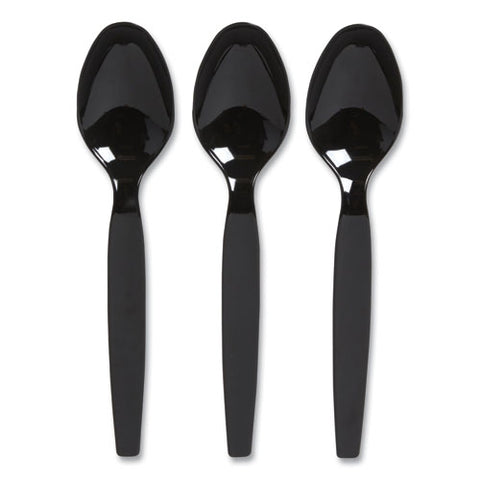 Heavyweight Plastic Cutlery, Spoon, Plastic, Black, 100/pack