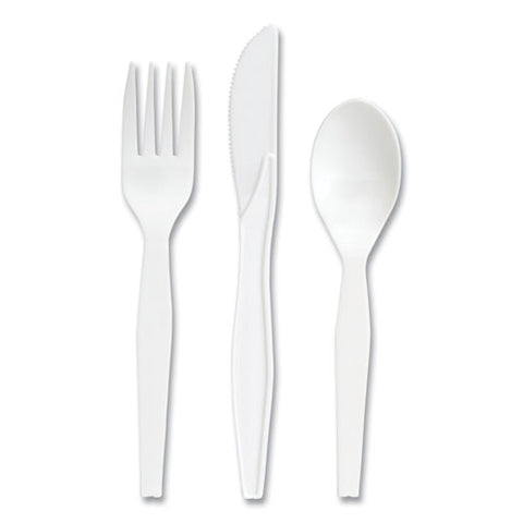 Mediumweight Plastic Cutlery, Fork/knife/spoon, Plastic, White, 100/pack