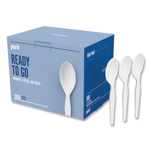 Mediumweight Plastic Cutlery, Spoon, Plastic, White, 300/pack