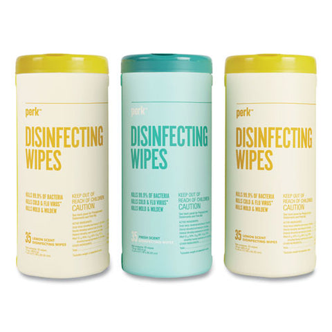 Disinfecting Wipes, 7 X 8, Fresh/lemon, White, 35 Wipes/canister, 3 Canisters/pack