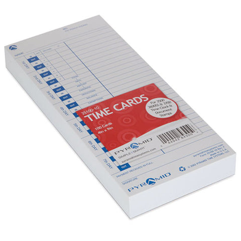 Time Clock Cards For Pyramid Technologies 3000, One Side, 4 X 9, 100/pack