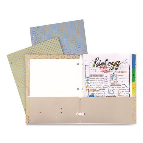 Two-pocket Portfolio Folder, 1" Capacity, 9.6 X 11.9, Haze, Blue/green/taupe, 6/pack