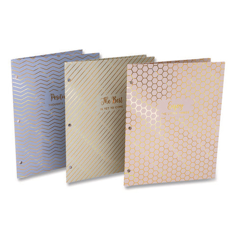 Two-pocket Portfolio Folder, 1" Capacity, 9.6 X 11.9, Haze, Blue/green/taupe, 6/pack