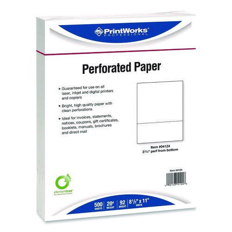 Perforated Paper, 92 Bright, Perforated 3.66" From Bottom, 8.5 X 11, White, 500 Sheets/ream, 5 Reams/carton