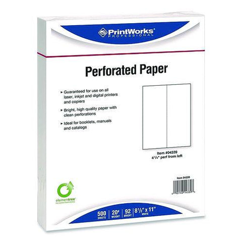 Perforated Paper, 92 Bright, Perforated 4.25" From Left, 8.5 X 11, White, 500 Sheets/ream, 5 Reams/carton