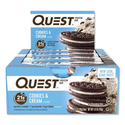 Protein Bars, Cookies And Cream, 2.12 Oz Bar, 12 Bars/box