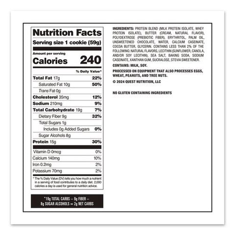 Gluten Free Protein Cookies, Chocolate Chip, 2.08 Pack, 12/box