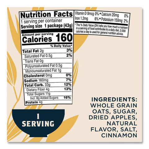 Instant Oatmeal, Apples And Cinnamon, 1.51 Oz Cup, 24/carton