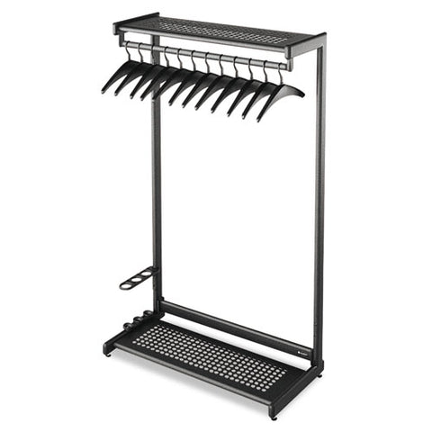 Single-sided Rack With Two Shelves, 12 Hangers, Steel, 48w X 18.5d X 61.5h, Black