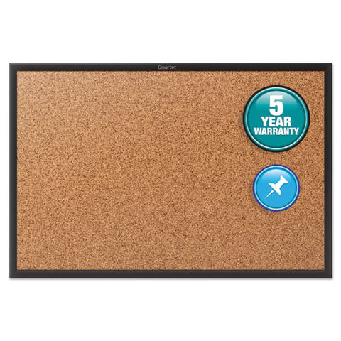 Classic Series Cork Bulletin Board, 24" X 18", Tan Surface, Black Aluminum Frame