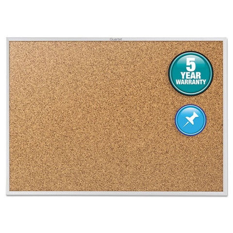 Classic Series Cork Bulletin Board, 24" X 18", Tan Surface, Anodized Aluminum Frame