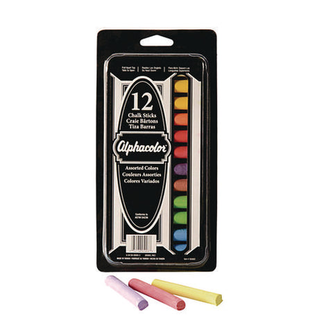 Alphacolor Colored Chalk, 8 Assorted Colors, 12/pack