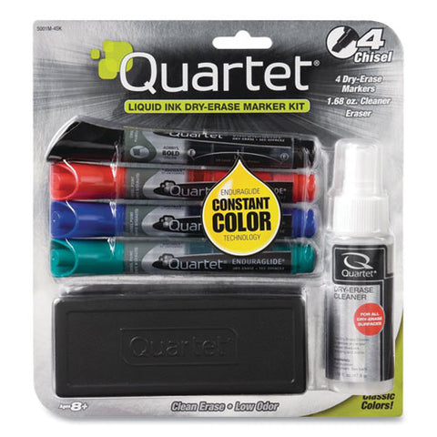 Enduraglide Dry Erase Marker Kit With Cleaner And Eraser, Broad Chisel Tip, Assorted Colors, 4/pack