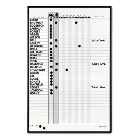 Employee In/out Board System, 36-person Tracking, 24" X 36", White/gray Surface, Black Aluminum Frame