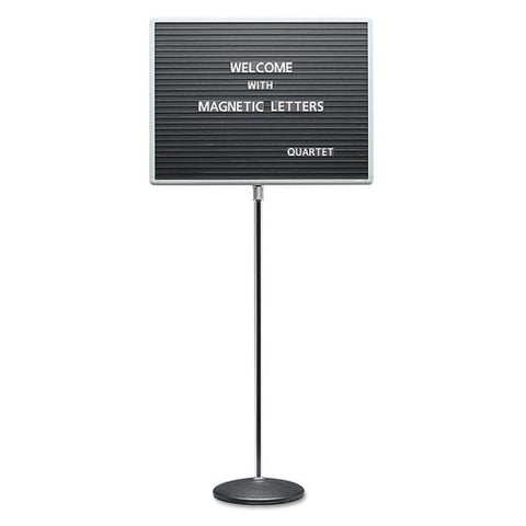 Adjustable Single-pedestal Magnetic Letter Board, 24" X 18", Black Surface, Gray Aluminum Frame