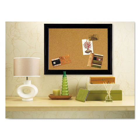 Cork Bulletin Board With Black Frame, 17" X 11", Tan Surface, Black Fiberboard (mdf) Frame