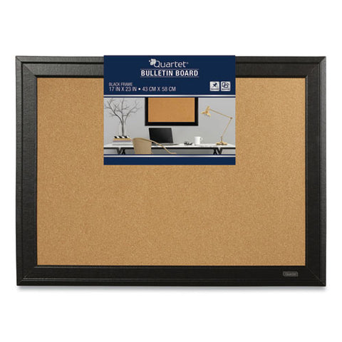 Cork Bulletin Board With Black Frame, 23" X 17", Tan Surface, Black Fiberboard (mdf) Frame