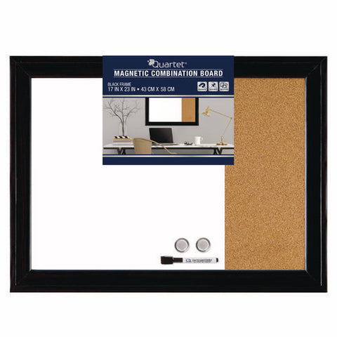 Home Decor Combo Magnetic Dry Erase/bulletin Board, 23" X 17", Tan/white Surface, Black Wood Frame