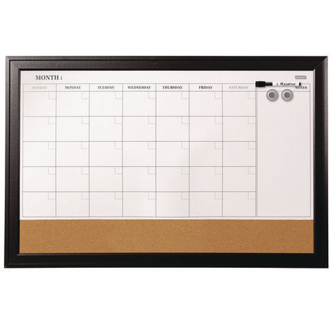 Magnetic Combination Board Calendar, Monthly Planning/scheduling, 35" X 23", Tan/white Surface, Black Wood Frame