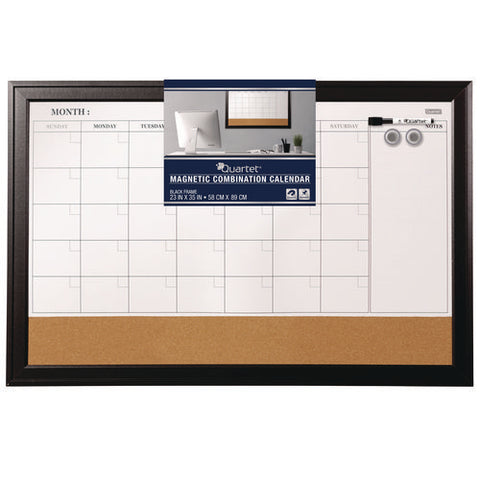 Magnetic Combination Board Calendar, Monthly Planning/scheduling, 35" X 23", Tan/white Surface, Black Wood Frame