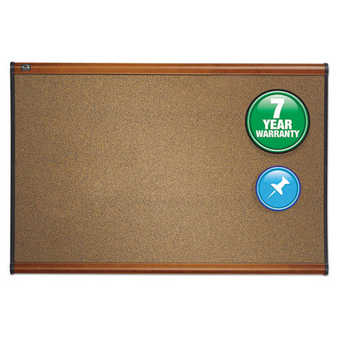 Prestige Colored Cork Bulletin Board, 36" X 24", Brown Surface, Light Cherry Finished Fiberboard/plastic Frame