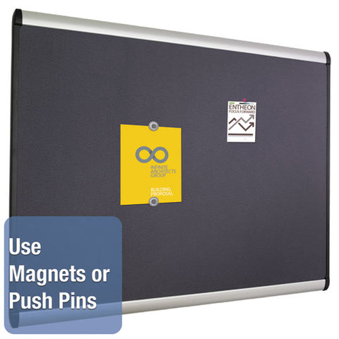 Prestige Plus Magnetic Fabric Bulletin Boards, 36" X 24", Gray Surface, Satin Aluminum Frame