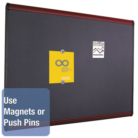 Prestige Plus Magnetic Fabric Bulletin Boards, 48" X 36", Gray Surface, Mahogany Finished Fiberboard/plastic Frame