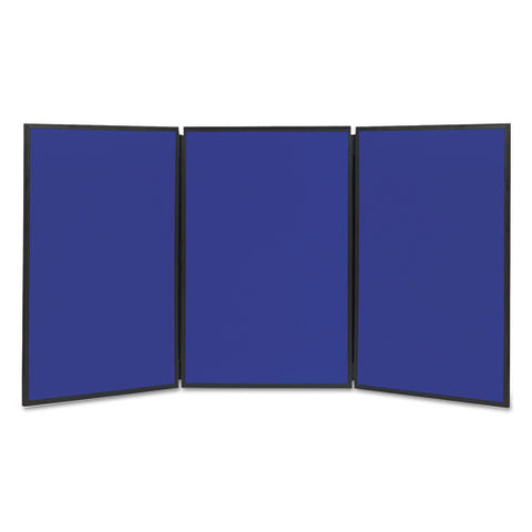 Show-it! Three-panel Display System, 72" X 36", Blue/gray Surface, Black Pvc Frame