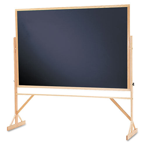 Reversible Chalkboard, 72" X 48", Black Surface, Oak Finished Hardwood Frame