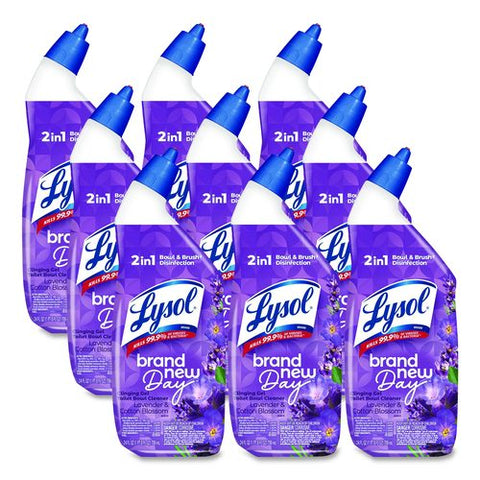 Clinging Gel Brand New Day Toilet Bowl Cleaner, Lavender And Cotton Blossom, 24 Oz Angle-neck Bottle, 9/carton
