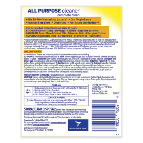 Ready-to-use All-purpose Cleaner, Lemon Breeze, 32 Oz Spray Bottle, 12/carton