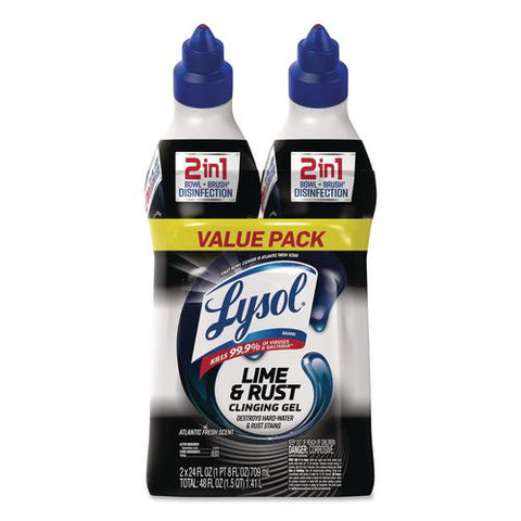 Disinfectant Toilet Bowl Cleaner With Lime And Rust Remover, Atlantic Fresh, 24 Oz Angle-neck Bottle, 2/pack, 4 Packs/carton