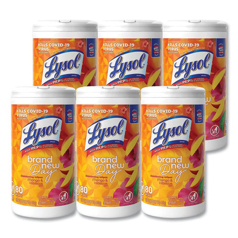 Disinfecting Wipes, 1-ply, 7 X 7.25, Mango And Hibiscus, White, 80 Wipes/canister, 6 Canisters/carton