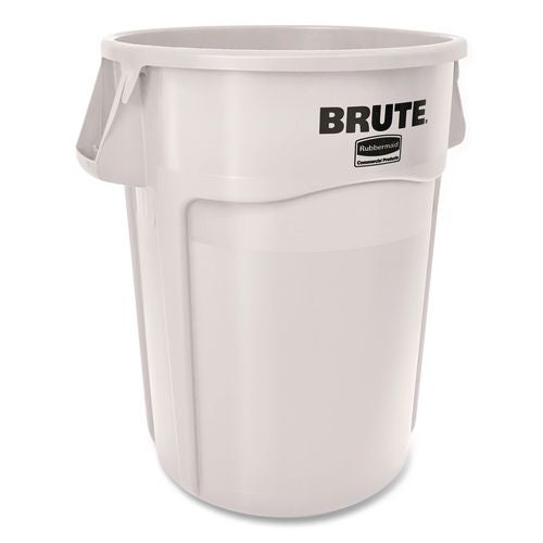 Vented Round Brute Container, 44 Gal, Plastic, White, 4/carton