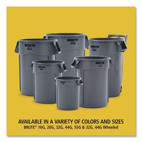 Vented Round Brute Container, 44 Gal, Plastic, White, 4/carton