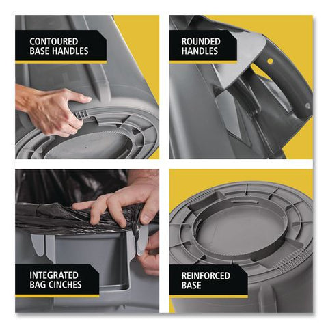 Vented Round Brute Container, 44 Gal, Plastic, White, 4/carton