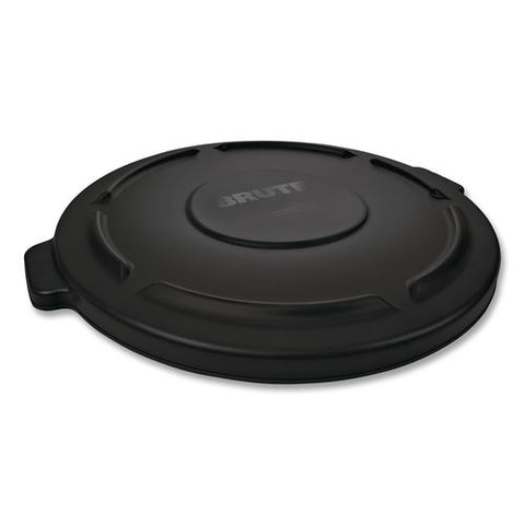 Brute Self-draining Flat Top Lids For 32 Gal Round Brute Containers, 22.25" Dia X 1.63"h, Black