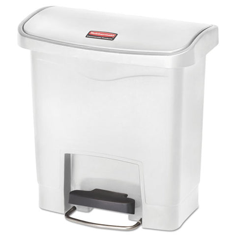 Slim Jim Streamline Resin Step-on Container, Front Step Style, 4 Gal, Polyethylene, White