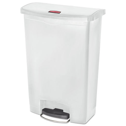 Slim Jim Streamline Resin Step-on Container, Front Step Style, 24 Gal, Polyethylene, White