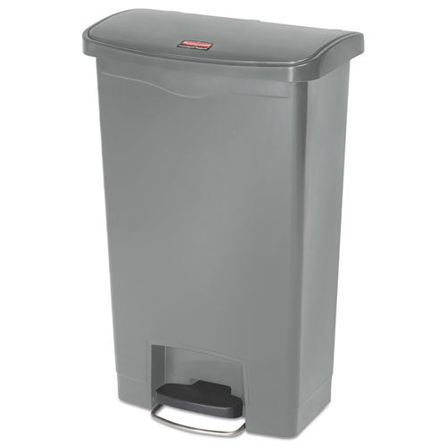 Slim Jim Streamline Resin Step-on Container, Front Step Style, 13 Gal, Polyethylene, Gray