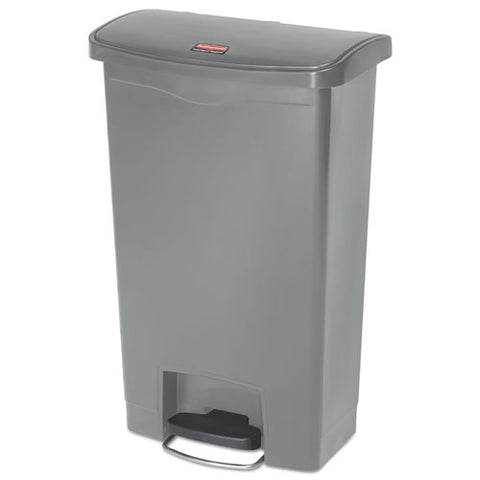 Slim Jim Streamline Resin Step-on Container, Front Step Style, 13 Gal, Polyethylene, Gray