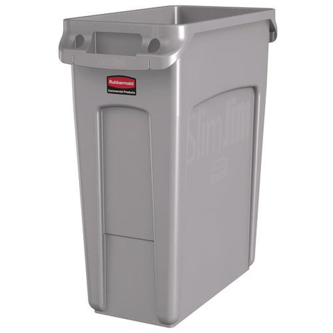 Slim Jim Waste Container With Handles, 16 Gal, Plastic, Light Gray